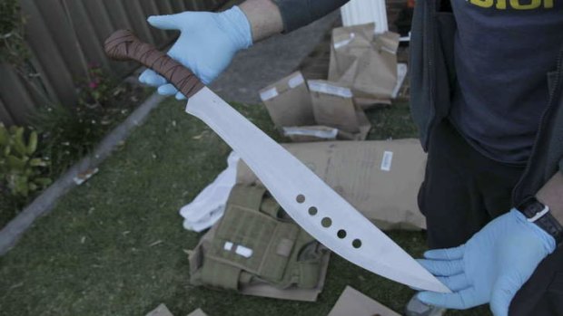 A knife found during a raid on a Sydney house.