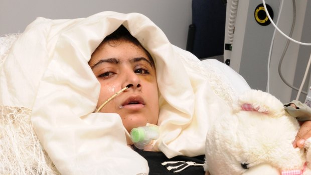 Malala Yousufzai, aged 15, recovering in Queen Elizabeth Hospital in Birmingham, England, after being attacked and shot in the head by Taliban gunmen in Pakistan.
