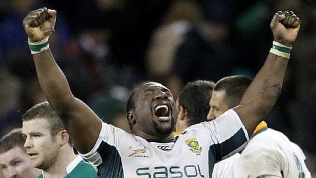 The Beast roars . . . Tendai Mtawarira of South Africa celebrates at the final whistle.