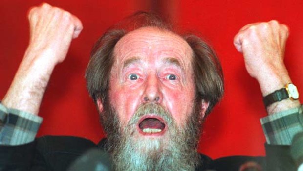 Alexander Solzhenitsyn expresses his patriotic fervour at a news conference.
