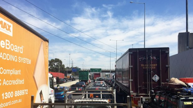 Major traffic jam on the West Gate Bridge.