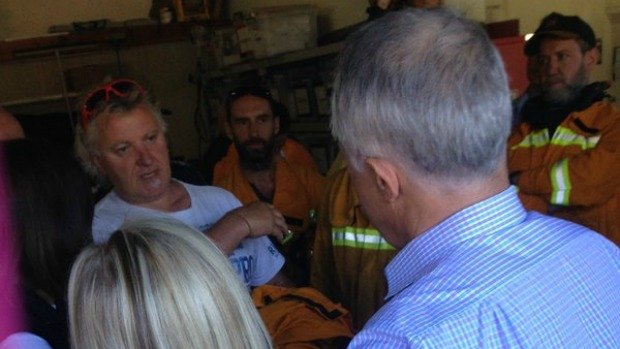 Prime Minister Malcolm Turnbull meets firefighters at Wye River.
