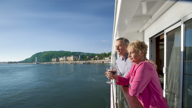 Enjoying wine on a cabin balcony of a Viking Ship.