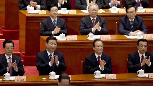 China's leaders: Hu Jintao (front row, left) with his successor as president, Xi Jinping (second left).