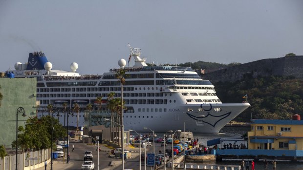 Carnival's Adonia cruise ship arrives from Miami in Havana, Cuba.