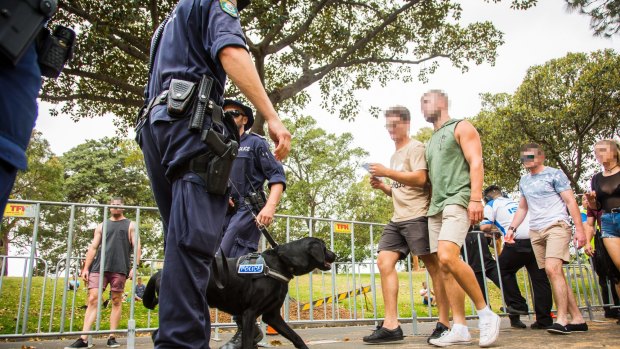 Police and sniffer dogs  were a strong presence during the 2016 Harbourlife music festival in Sydney.