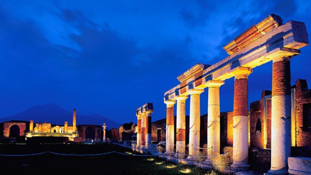 Spotlight on history ... the ruins of Pompeii lit for after-dark tours.