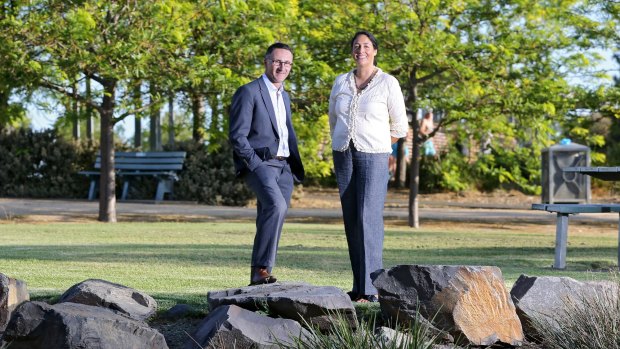 Greens leader Senator Richard Di Natale with Greens candidate for Batman Alex Bhathal, the seat the party is aiming to steal from Labor. 