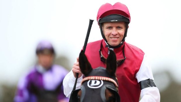 Long time between drinks: Kerrin McEvoy rode his first Saturday winner for his trainer uncle Tony on Evangelist.  They combine again at Rosehill on Saturday.