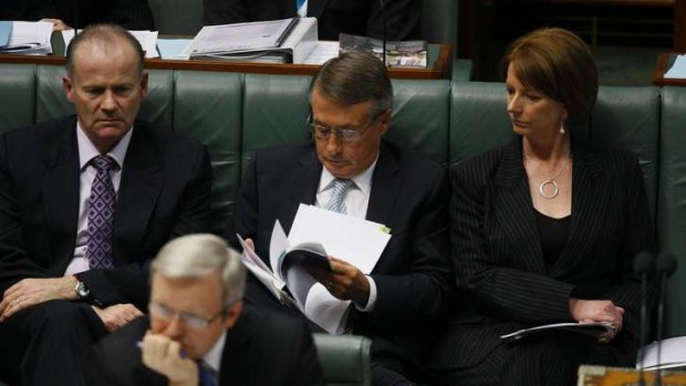Gang of four: (From left) Lindsay Tanner, Kevin Rudd, Wayne Swan and Julia Gillard during Parliamentary Question Time in May, 2009.