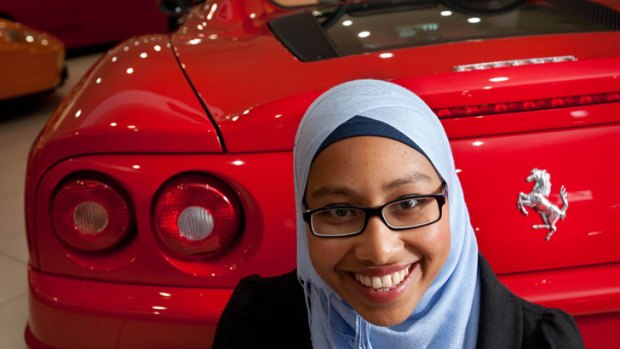 Mechanical Engineer and Ferrari fan Yassmin Abdel-Magied in the EuroMarque Ferrari dealership in Brisbane for a twelve days of Christmas special.