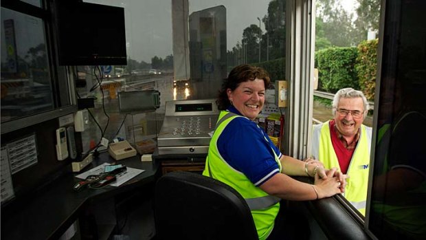 Service with a smile: Rachel Oliver with Michael Wilson, a former toll booth operator.