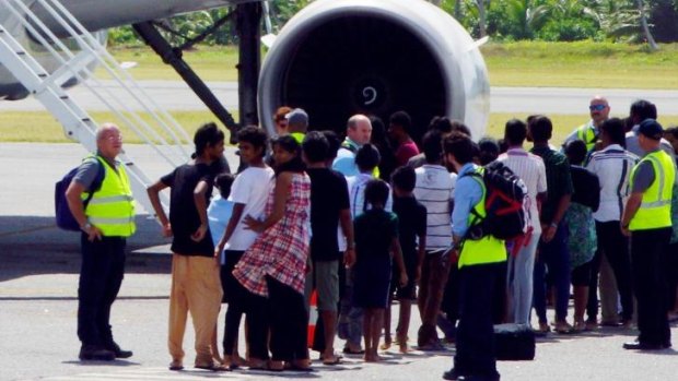 The group of 157 Tamil asylum seekers at Cocos Island in July.