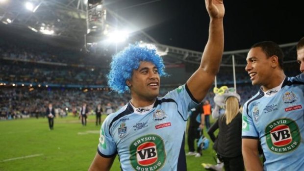Michael Jennings acknowledges the fans after the Origin II win over Queensland.