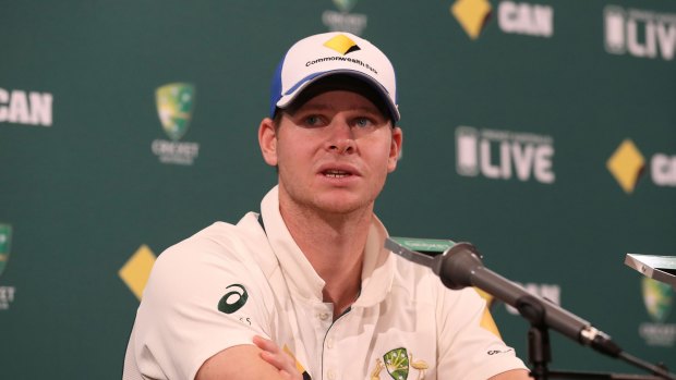 Not happy: Steve Smith  speaks to the media after the Second Test loss.
