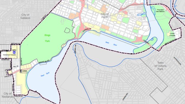 The City of Perth's southern boundary under the proposed changes.