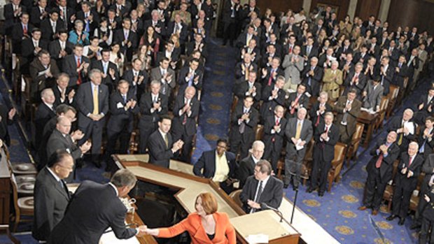 Ms Gillard receives a standing ovation after her address to US Congress.