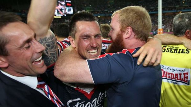 Time to celebrate: Mitchell Pearce of the Roosters.