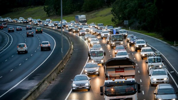 Morning traffic jam on the Eastern Freeay. 18 February 2016. The Age NEWS. Photo: Eddie Jim.