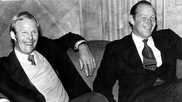 Tony Greig (left) and Kerry Packer during the World Series Cricket days.