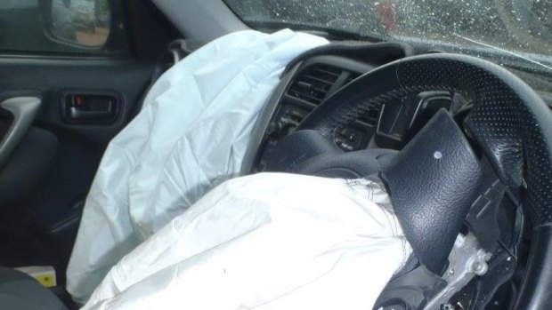 One of the Takata airbags that deployed during an accident.