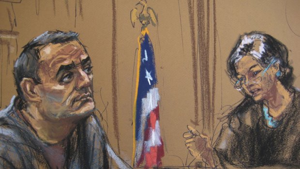 Former accountant Sabirhan Hasanoff, in a courtroom sketch made during sentencing in United States Federal court by Judge Kimba Wood.