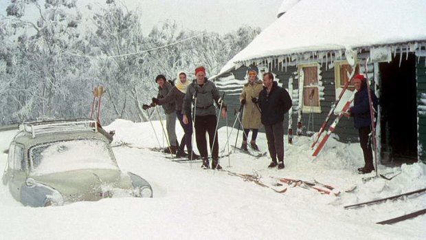 The scene at Mt Franklin Chalet in the Brindabellas when the CAC rescuers met the ANU students, July 1964.
