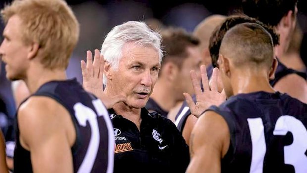 Old heads: It is time for Carlton's senior players to follow coach Mick Malthouse's orders and take charge of the game plan.