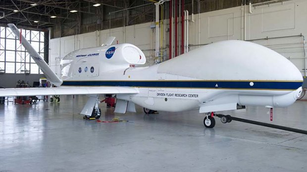 A NASA Global Hawk unmanned aerial vehicle, or drone.