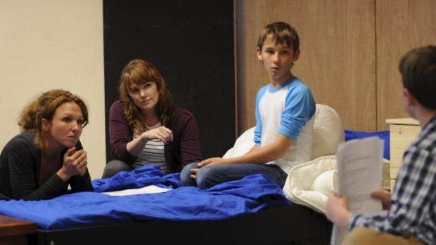Director Anne-Louise Sarks with the actors in rehearsal for Medea in 2013. 