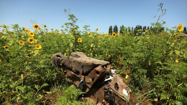 One of the pilots seats at the crash site in east Ukraine. 