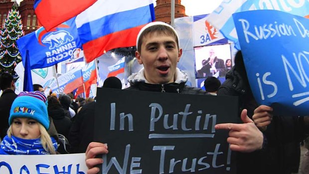 Supporters in Moscow show their backing for the ruling United Russia party.