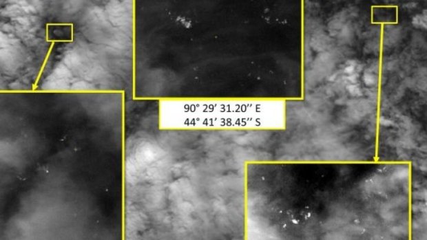 Imagery taken by a French satellite on March 23 showing more than 100 floating objects. The release of such pictures has been highly contested with suspicions that some images are being 'dumbed down' to avoid revealing a nation's true spying capabilities.