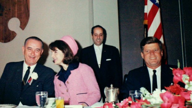 John Kennedy with wife Jackie and Lyndon Johnson, hours before his murder.