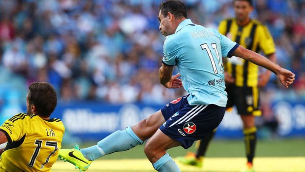 Self-confidence: Richard Garcia scored for Sydney against Wellington.