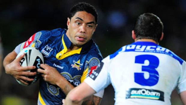 Willie Tonga of the Cowboys and Josh Morris of the Bulldogs during the match in question last year.