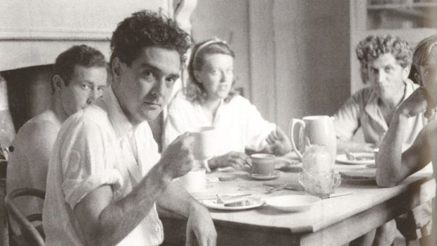 Sidney Nolan, Max Harris, and Sunday and John Reed in the Heide Kitchen about 1945.