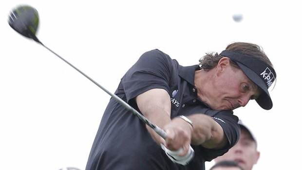 Phil Mickelson hits from the 15th tee during the final round of the Waste Management Phoenix Open golf tournament on Sunday, Feb. 3, 2013, in Scottsdale, Ariz. Mickelson won the tournament. (AP Photo/Matt York)