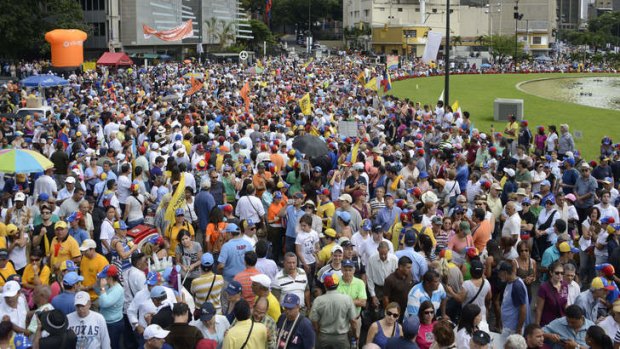Thousands rally: Supporters of Venezuelan opposition leader Henrique Capriles protest in Caracas.