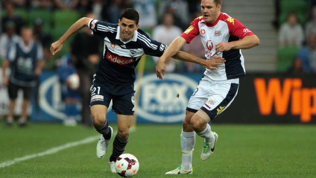 Melbourne Victory's Tom Rogic controls the ball during the round 20 A-League match against Adelaide United at AAMI Park on the weekend.