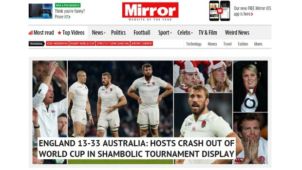 The Mirror following England's Rugby World Cup painful loss to the Wallabies.