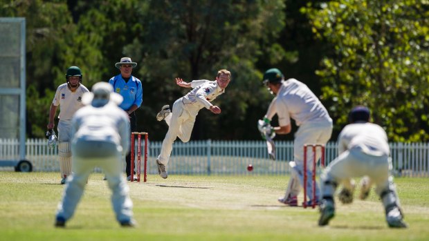 Cricket ACT Douglas Cup grand Final Eastlake Vs Weston Creek Molonglo 2018. Eastlakes Nicholas Wood bowling Photo: Dion Georgopoulos