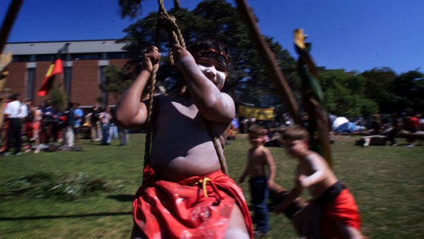 Bidjara Tribe children at the Aboriginal tent embassy in Canberra.