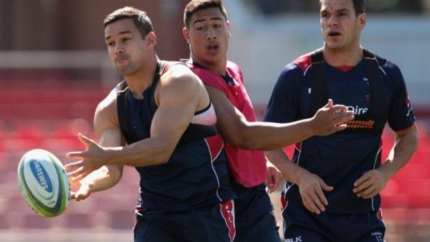 Tamati Ellison training with the Rebels on Tuesday.