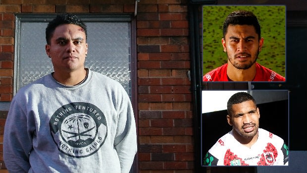 Black eye for game: Reed Harris was knocked unconscious during a scuffle outside Fever nightclub in Wollongong allegedly involving Dragons players Tim Lafai and Siliva Havili (top and bottom, inset).