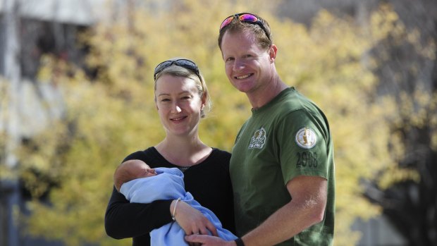 Kambah couple Leanne and Drew Salzke  with their third son, three-week-old Jack. 
