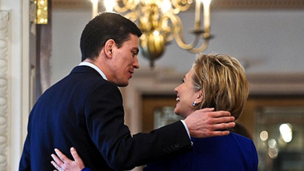 Close but not too close: British Foreign Secretary David Miliband met US Secretary of State Hillary Clinton earlier this week.