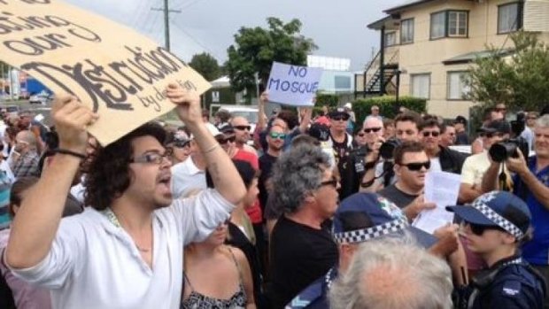 Police were forced to close streets as Mosque protesters clashed on the Sunshine Coast.