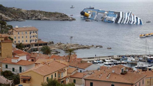 Stricken ... the Costa Concordia cruise ship that ran aground off the west coast of Italy in January.