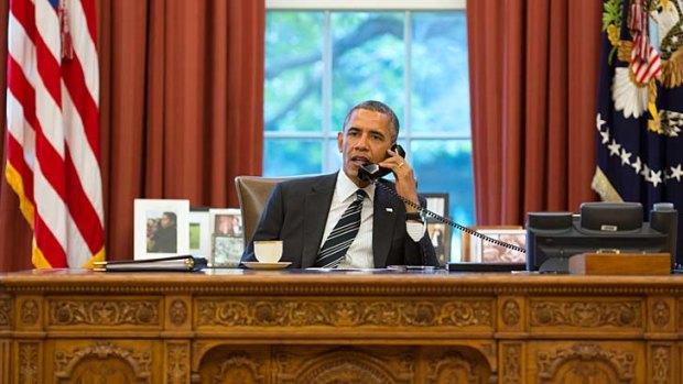 Historic phonecall ... US President Barack Obama talks with Iranian President Hassan Rouhani last Friday, the first phone call between leaders of the two countries  since 1979.